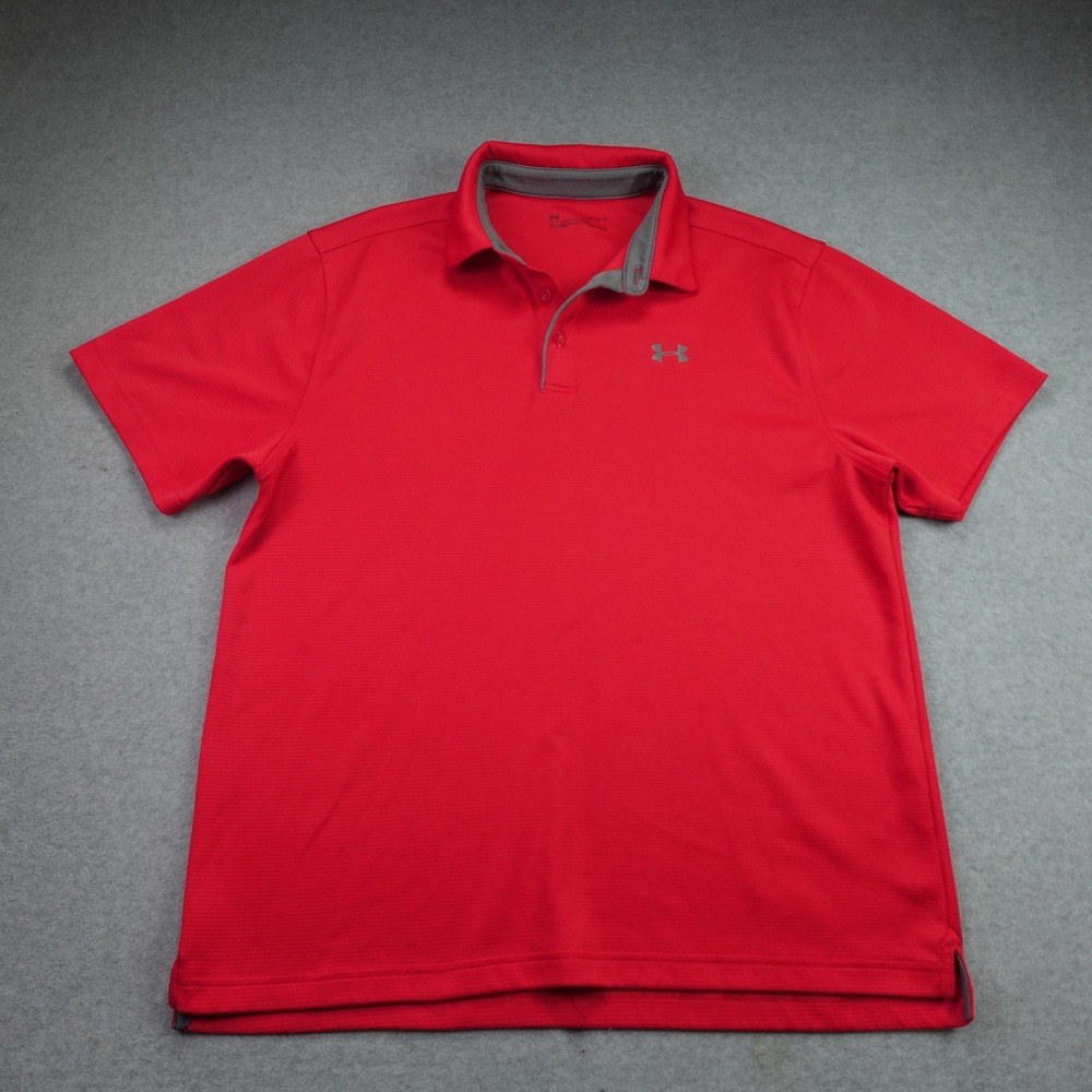 Under Armour Polo Shirt Mens Large Red Athletic Short Sleeve HeatGear Loose
